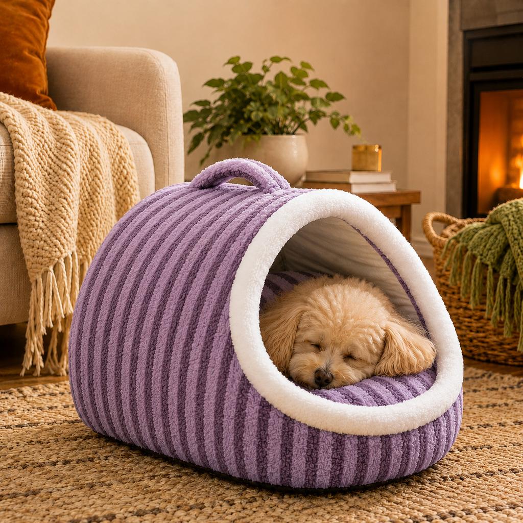 Ortekor Warm Cave Dog Bed for Winter Indoor Sleep - Cozy Enclosed Pet Bed for Small Dogs & Cats