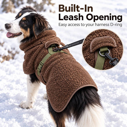 Ortekor Sherpa Fleece Dog Winter Coat with Adjustable Fit & Leash Opening, Warm Outdoor Jacket for Cold Weather Walks, Hiking and Camping