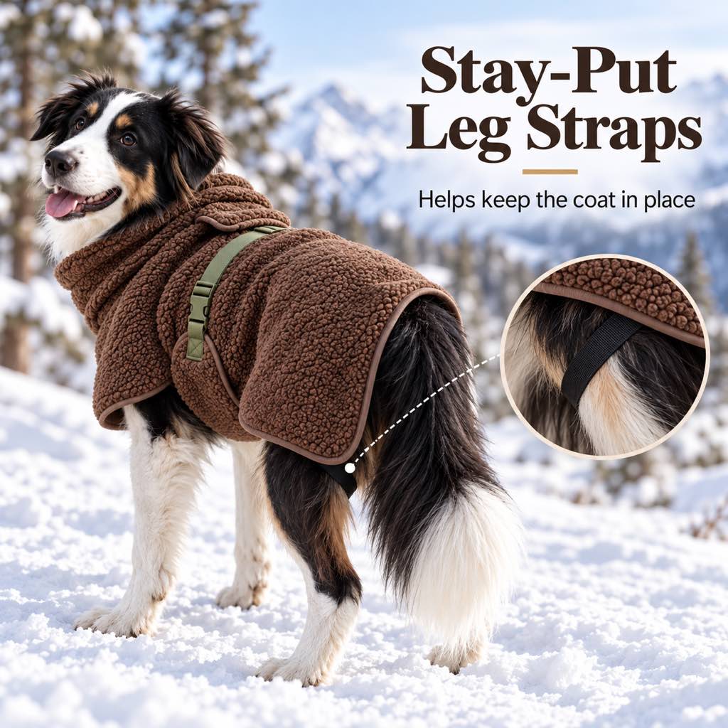 Ortekor Sherpa Fleece Dog Winter Coat with Adjustable Fit & Leash Opening, Warm Outdoor Jacket for Cold Weather Walks, Hiking and Camping