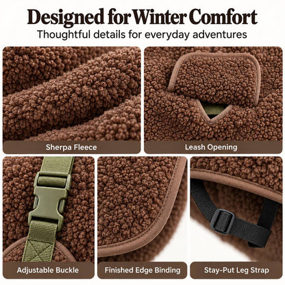 Ortekor Sherpa Fleece Dog Winter Coat with Adjustable Fit & Leash Opening, Warm Outdoor Jacket for Cold Weather Walks, Hiking and Camping