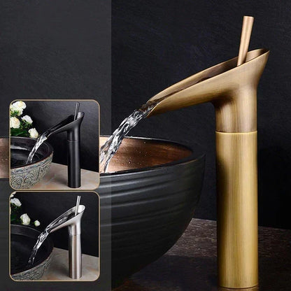Single-Handle Waterfall Bathroom Faucet in Antique Bronze, Chrome, Gold & Black Finish for Vessel Sink