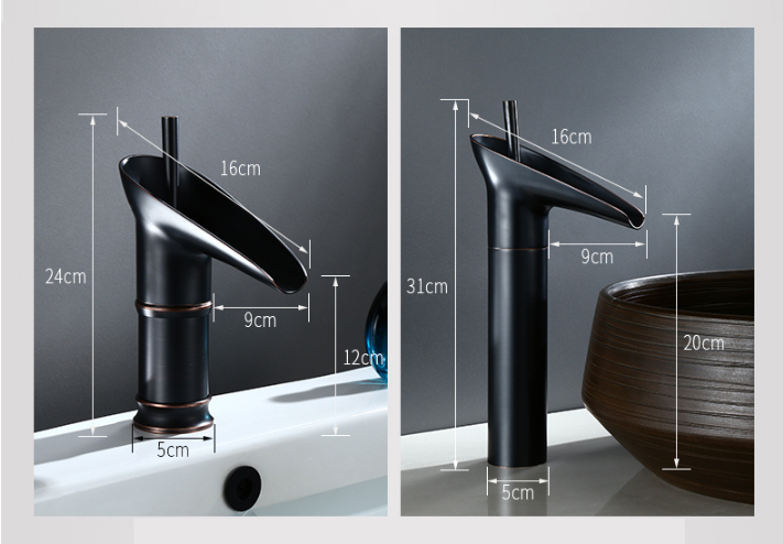 Single-Handle Waterfall Bathroom Faucet in Antique Bronze, Chrome, Gold & Black Finish for Vessel Sink