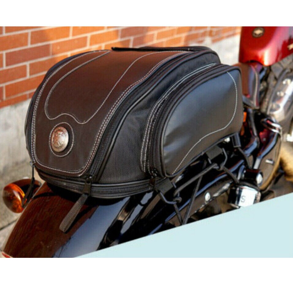 Expandable Motorcycle Rear Cargo Bag with Weather Protection & Convertible Carry Options for Touring, Cruising, Sport Bikes