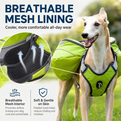 Ortekor Dog Saddlebag Backpack Harness for Hiking & Camping - Hands-Free Storage for Water, Treats & Trail Essentials