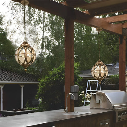 Outdoor Hanging Globe Ceiling Light Metal and Glass for Patio Pergola Covered Terrace Garden Porch Deck Veranda Lighting Fixture Weather Res