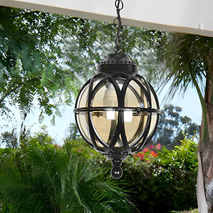 Outdoor Hanging Globe Ceiling Light Metal and Glass for Patio Pergola Covered Terrace Garden Porch Deck Veranda Lighting Fixture Weather Res