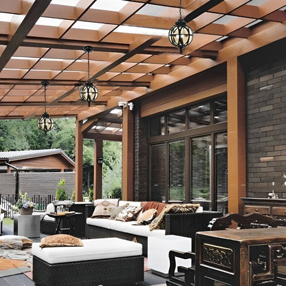 Outdoor Hanging Globe Ceiling Light Metal and Glass for Patio Pergola Covered Terrace Garden Porch Deck Veranda Lighting Fixture Weather Res
