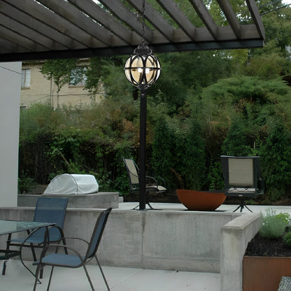 Outdoor Hanging Globe Ceiling Light Metal and Glass for Patio Pergola Covered Terrace Garden Porch Deck Veranda Lighting Fixture Weather Res