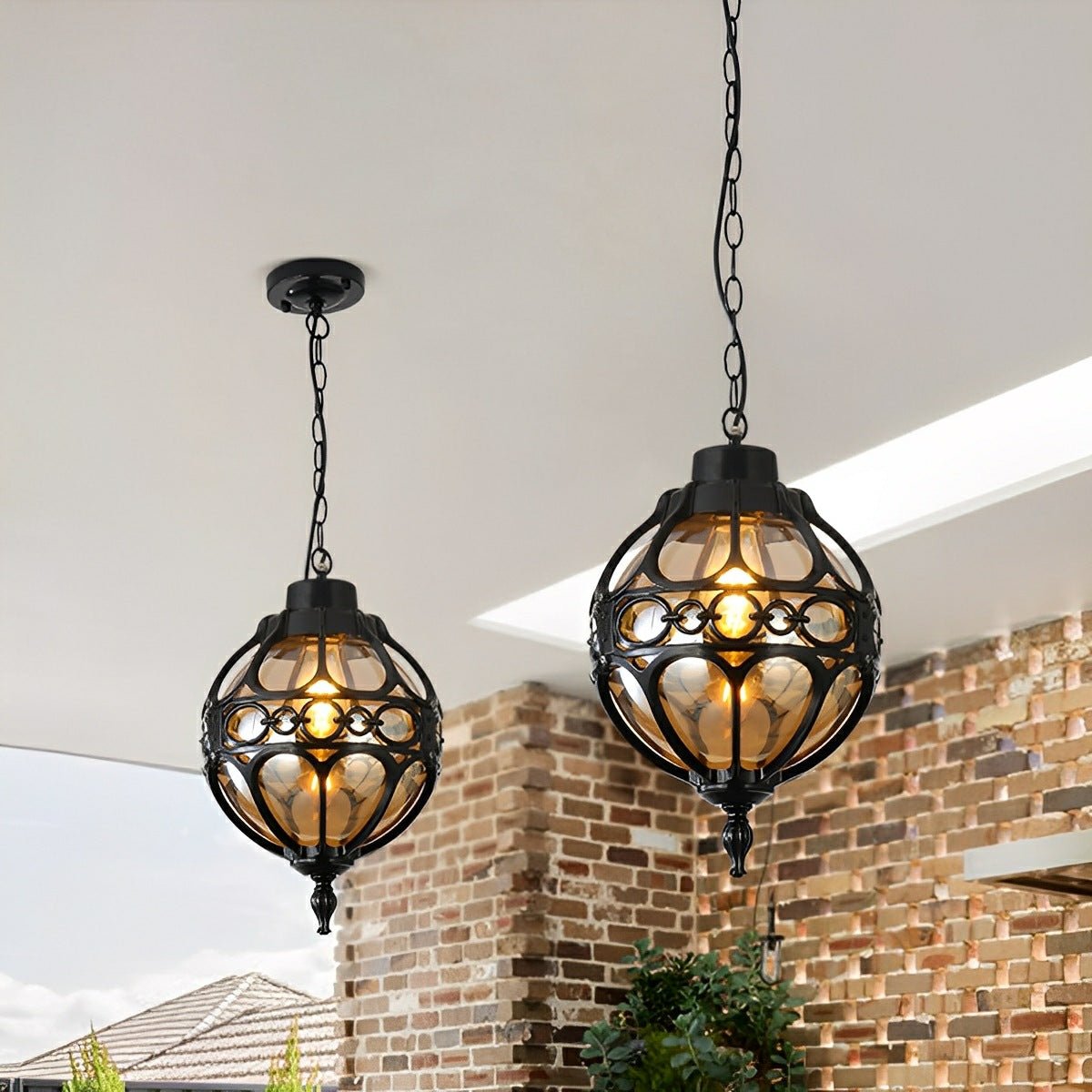 Outdoor Hanging Lantern Bronze Aluminum Glass 11 in Globe Adjustable Chain Pergola Patio Ceiling Light E27 Socket Weather Resistant Terrace