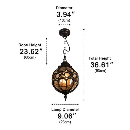 Spherical Glass Outdoor Hanging Light 10.6-Inch Aluminum Frame IP54 Weather-Resistant for Covered Patio Porch Balcony Veranda E27 Socket Adj