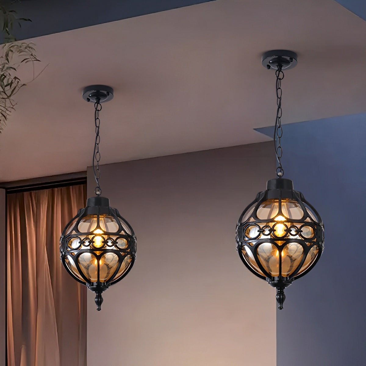 Outdoor Hanging Lantern Bronze Aluminum Glass 11 in Globe Adjustable Chain Pergola Patio Ceiling Light E27 Socket Weather Resistant Terrace