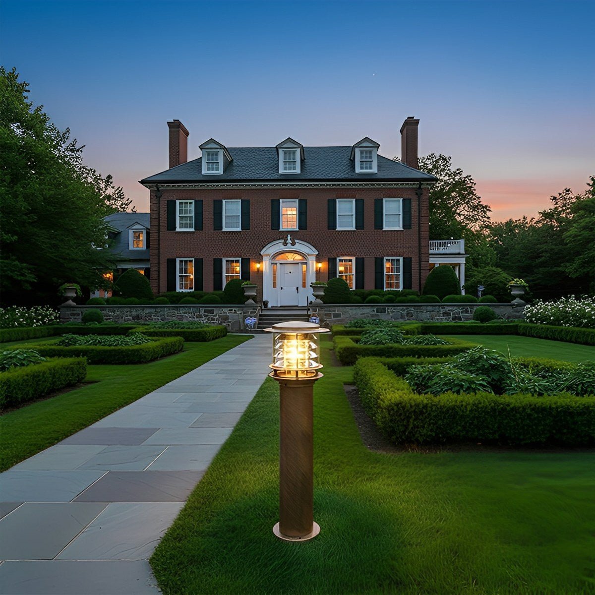 Layered Cylinder Pathway Light Bollard for Yard & Walkway 7W LED Weatherproof Post Lamp Aluminum Construction Black Bronze 12-32 in Heights