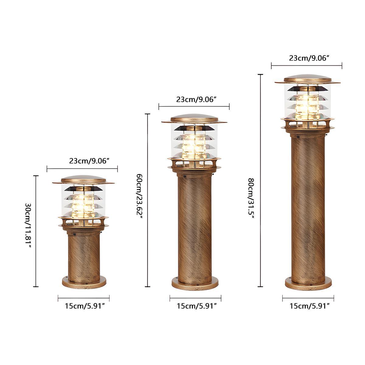 Layered Cylinder Pathway Light Bollard for Yard & Walkway 7W LED Weatherproof Post Lamp Aluminum Construction Black Bronze 12-32 in Heights
