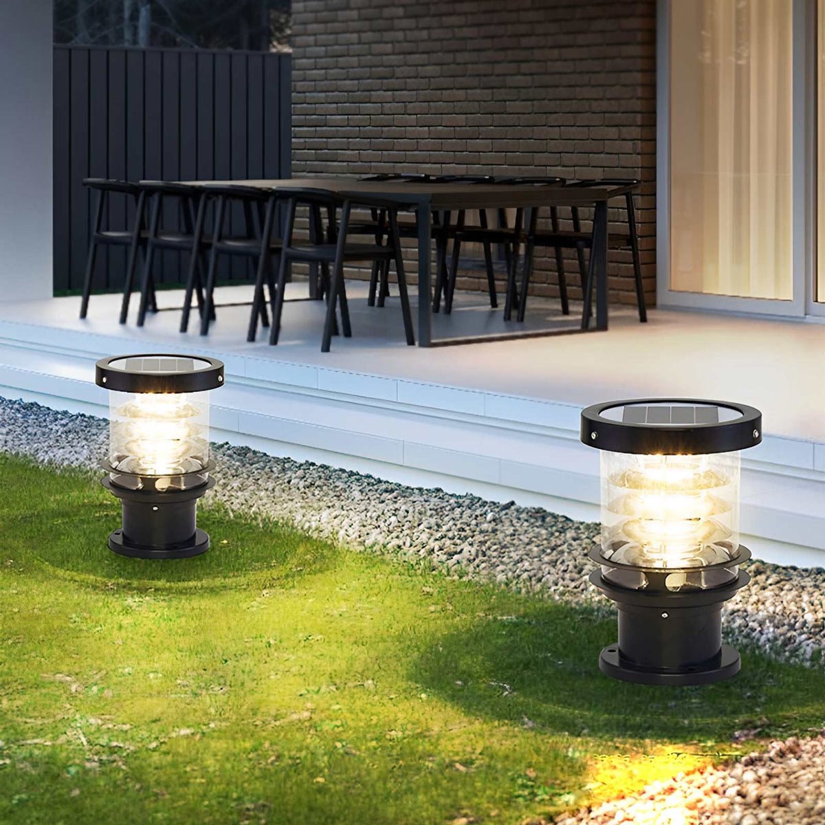 Layered Cylinder Pathway Light Bollard for Yard & Walkway 7W LED Weatherproof Post Lamp Aluminum Construction Black Bronze 12-32 in Heights