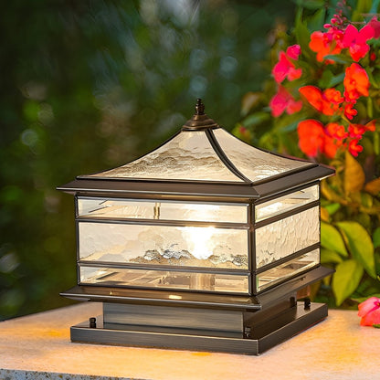 Copper Outdoor Pillar Lantern with Tempered Glass for Gate Posts, Fence Columns, and Garden Entrances - Solar or Wired E27 - Weatherproof