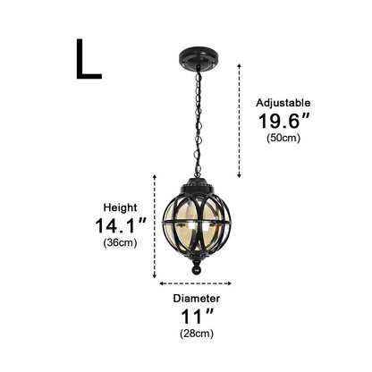 Outdoor Hanging Globe Ceiling Light Metal and Glass for Patio Pergola Covered Terrace Garden Porch Deck Veranda Lighting Fixture Weather Res