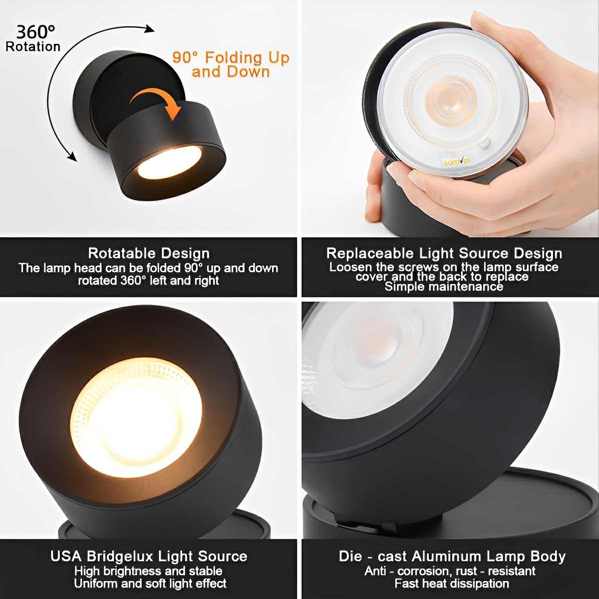 Outdoor LED Spotlight with Adjustable Head 12W Aluminum Wall-Mount Light for Garden Patio Entryway Landscape