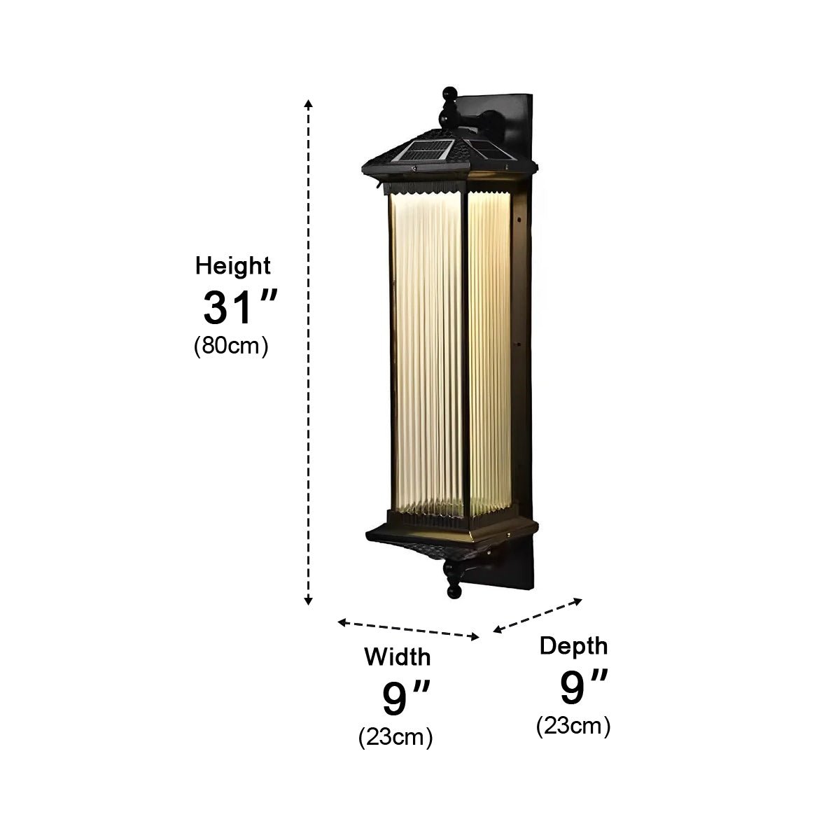 Solar-Powered Outdoor Lantern 23 in Cast Aluminum Coffee Brown Waterproof Garden Entrance Porch Pathway Veranda Exterior Facade Security Lig