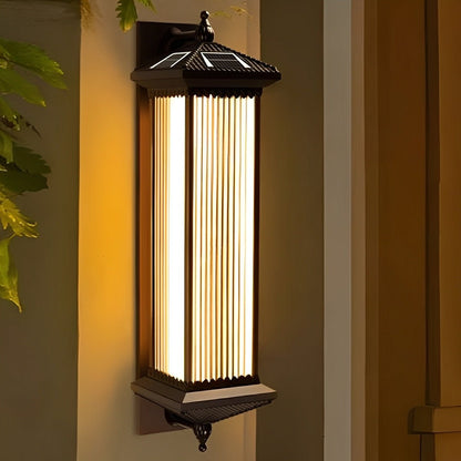 Solar-Powered Outdoor Lantern 23 in Cast Aluminum Coffee Brown Waterproof Garden Entrance Porch Pathway Veranda Exterior Facade Security Lig