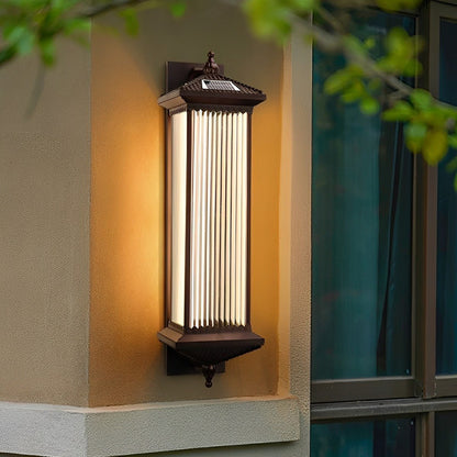 Solar-Powered Outdoor Lantern 23 in Cast Aluminum Coffee Brown Waterproof Garden Entrance Porch Pathway Veranda Exterior Facade Security Lig