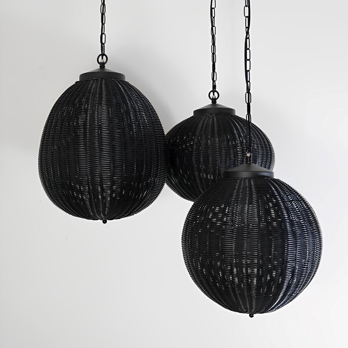 Woven Rattan Outdoor Hanging Lantern 16 in Black Waterproof Porch Light for Pergola Garden Patio Adjustable Cord E27 Socket