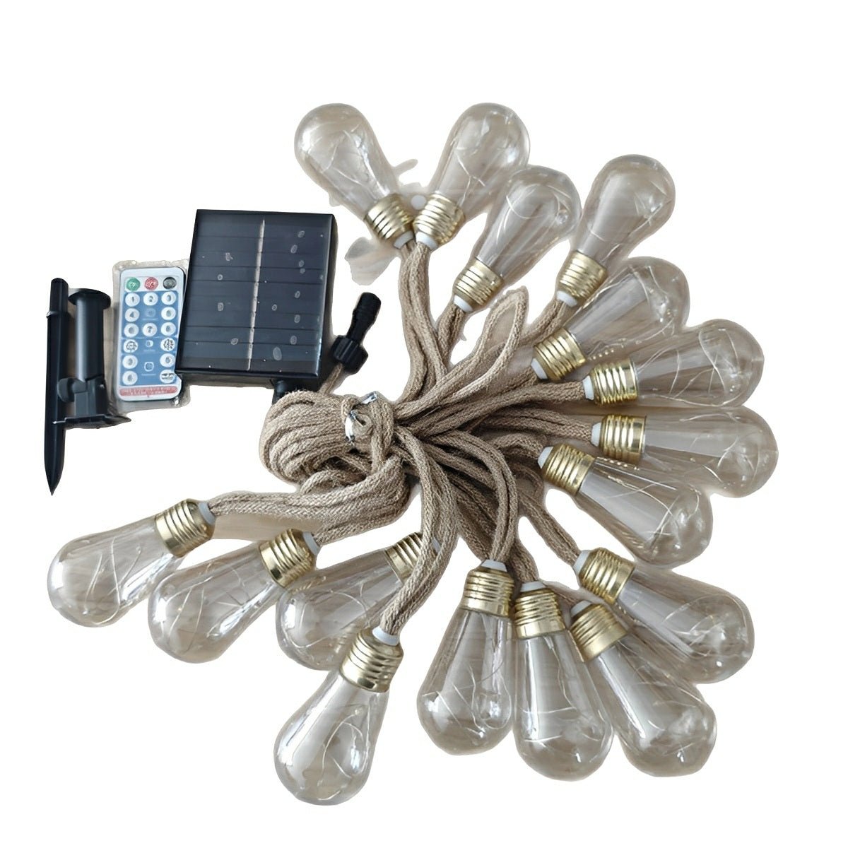 Outdoor Solar LED Edison Bulb Decorative Lights 33 ft Weatherproof Jute Cord for Patio Deck Yard Bistro Canopy Balcony Entertaining Ambient