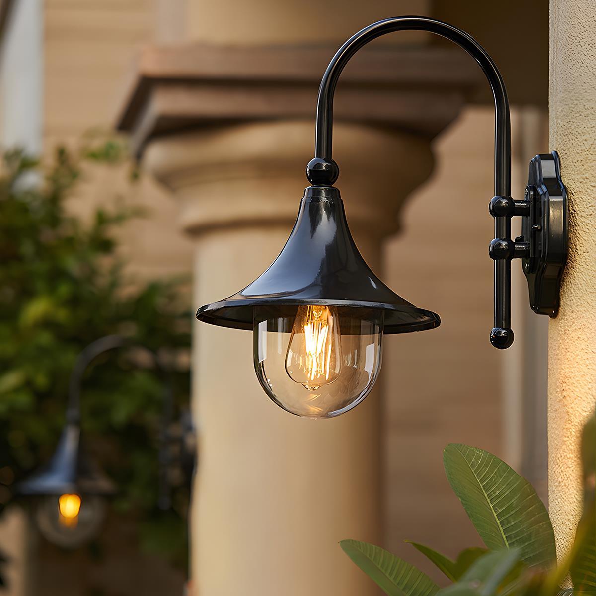 Exterior Wall Sconce LED Light for Front Door Porch Patio Garden Entryway Weatherproof Aluminum 17 in Curved Lantern Fixture 3000K Warm Glow