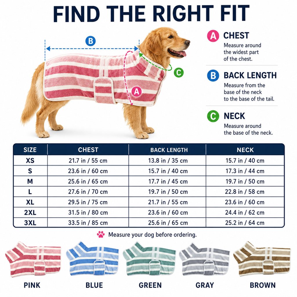 Ortekor Wearable Microfiber Dog Drying Towel – Hands-Free Post-Bath & Rainy-Day Wrap for Wet Fur & Drips