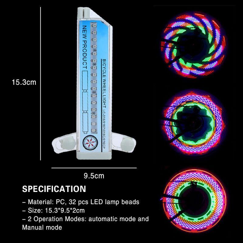 RGB Bike Wheel Spoke Light with 32 Animated Patterns – Motion-Activated Side Visibility for Night Cycling