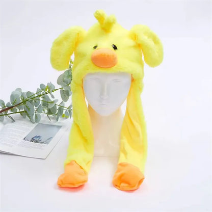 Plush Animal Hat with Squeezable Ears That Move — Soft Costume Cap for Kids & Adults | Cosplay Party Accessory Winter Beanie | Fun Gift