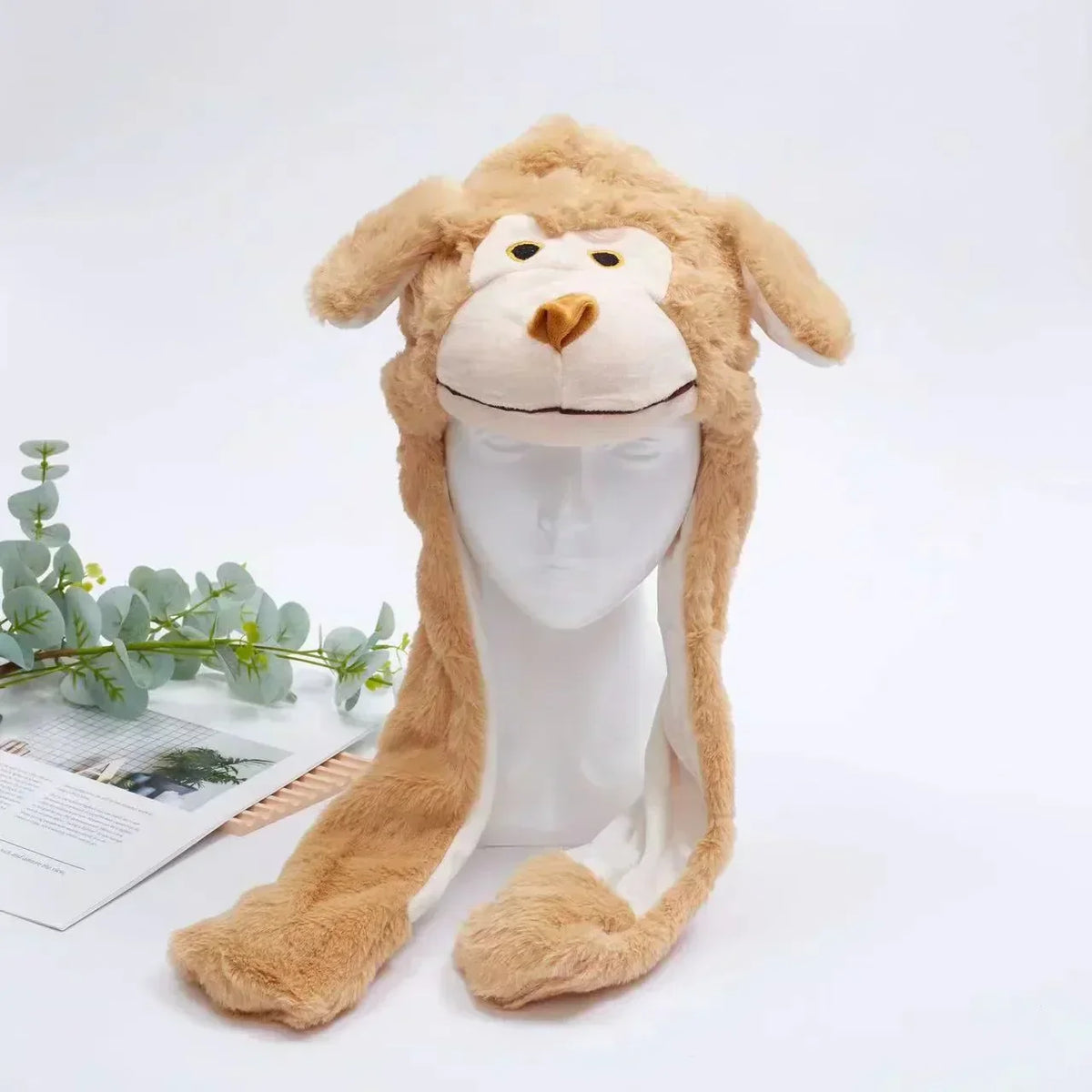 Plush Animal Hat with Squeezable Ears That Move — Soft Costume Cap for Kids & Adults | Cosplay Party Accessory Winter Beanie | Fun Gift