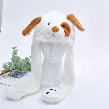 Plush Animal Hat with Squeezable Ears That Move — Soft Costume Cap for Kids & Adults | Cosplay Party Accessory Winter Beanie | Fun Gift