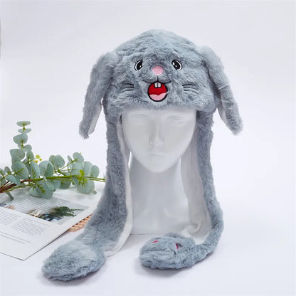 Plush Animal Hat with Squeezable Ears That Move — Soft Costume Cap for Kids & Adults | Cosplay Party Accessory Winter Beanie | Fun Gift