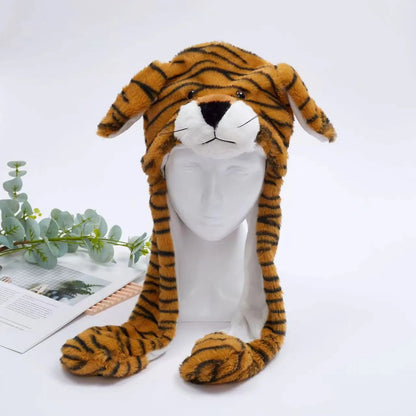 Plush Animal Hat with Squeezable Ears That Move — Soft Costume Cap for Kids & Adults | Cosplay Party Accessory Winter Beanie | Fun Gift