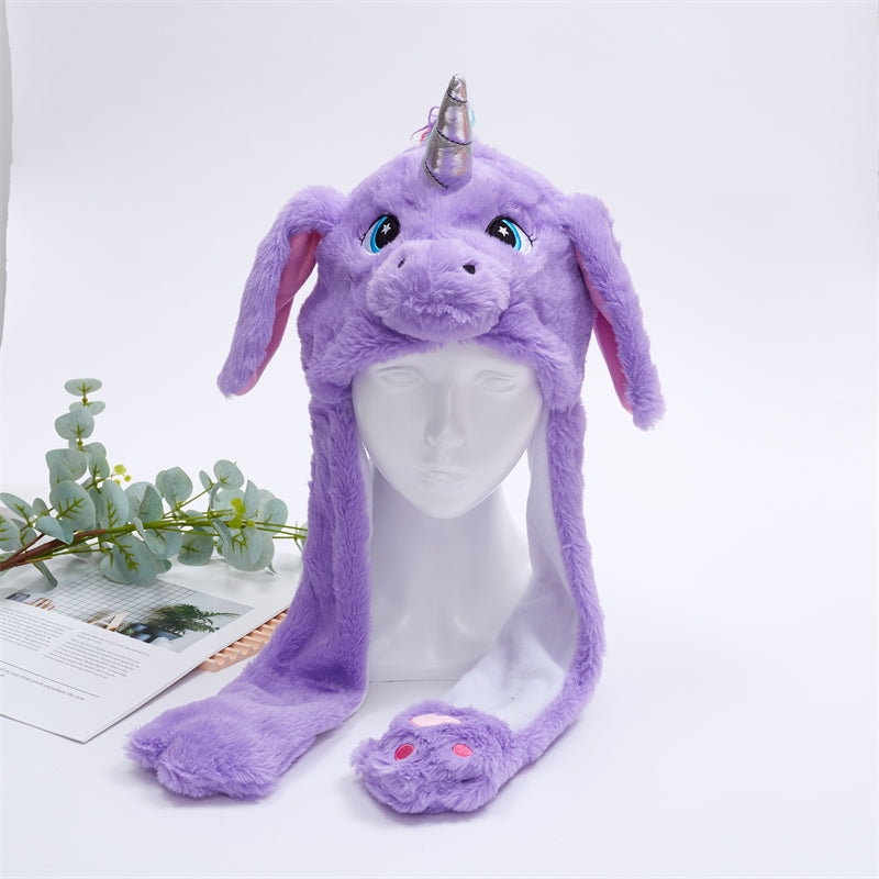 Plush Animal Hat with Squeezable Ears That Move — Soft Costume Cap for Kids & Adults | Cosplay Party Accessory Winter Beanie | Fun Gift