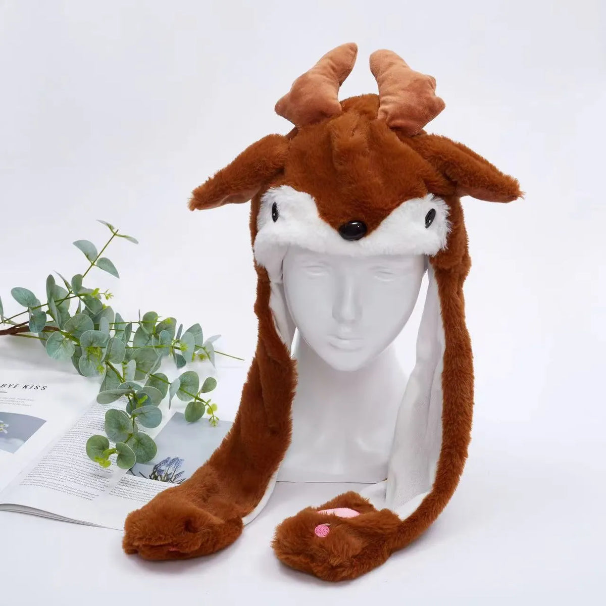 Plush Animal Hat with Squeezable Ears That Move — Soft Costume Cap for Kids & Adults | Cosplay Party Accessory Winter Beanie | Fun Gift