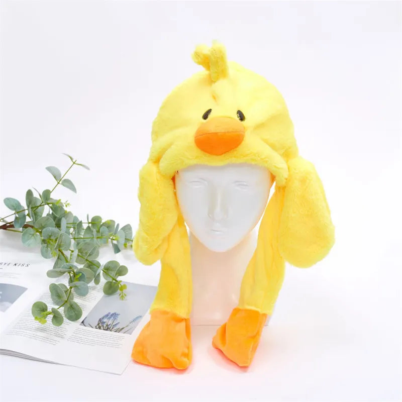 Plush Animal Hat with Squeezable Ears That Move — Soft Costume Cap for Kids & Adults | Cosplay Party Accessory Winter Beanie | Fun Gift