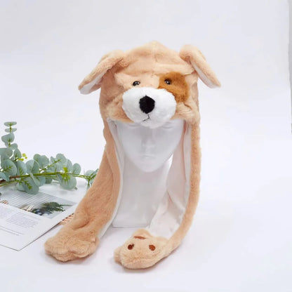 Plush Animal Hat with Squeezable Ears That Move — Soft Costume Cap for Kids & Adults | Cosplay Party Accessory Winter Beanie | Fun Gift