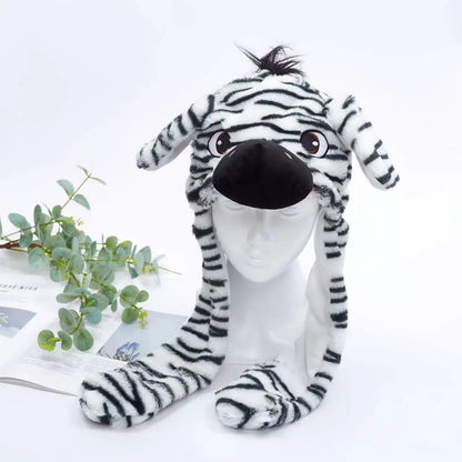 Plush Animal Hat with Squeezable Ears That Move — Soft Costume Cap for Kids & Adults | Cosplay Party Accessory Winter Beanie | Fun Gift