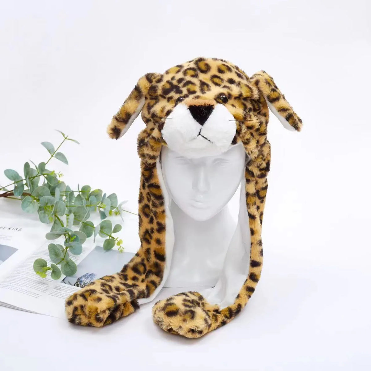 Plush Animal Hat with Squeezable Ears That Move — Soft Costume Cap for Kids & Adults | Cosplay Party Accessory Winter Beanie | Fun Gift