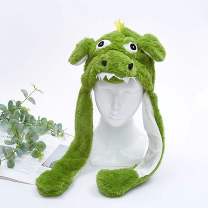 Plush Animal Hat with Squeezable Ears That Move — Soft Costume Cap for Kids & Adults | Cosplay Party Accessory Winter Beanie | Fun Gift