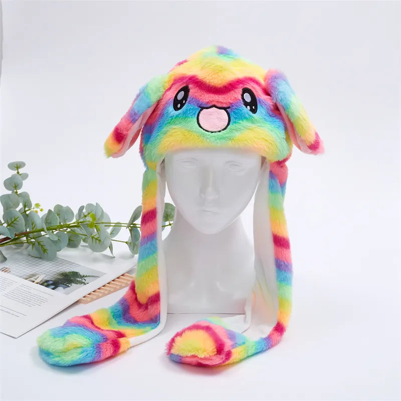 Plush Animal Hat with Squeezable Ears That Move — Soft Costume Cap for Kids & Adults | Cosplay Party Accessory Winter Beanie | Fun Gift