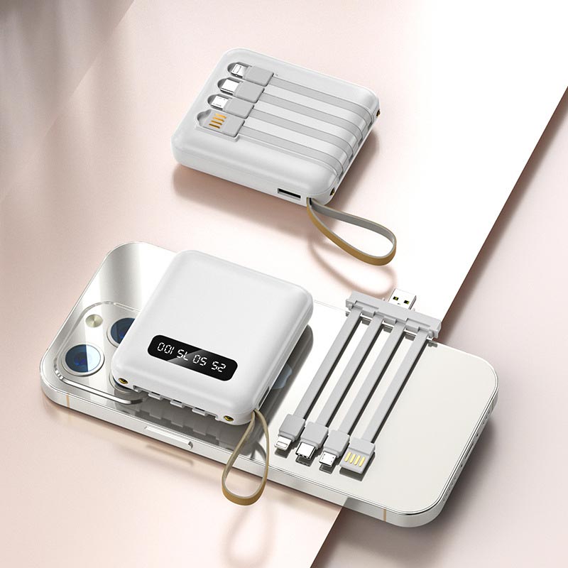Portable Battery Pack 20000mAh with Built-In Charging Cables for iPhone & Android | Fast Charge Power Bank with LED Display