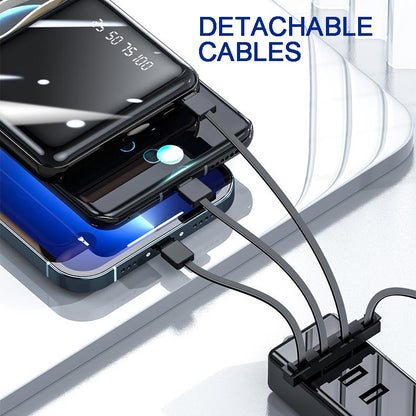 Portable Battery Pack 20000mAh with Built-In Charging Cables for iPhone & Android | Fast Charge Power Bank with LED Display