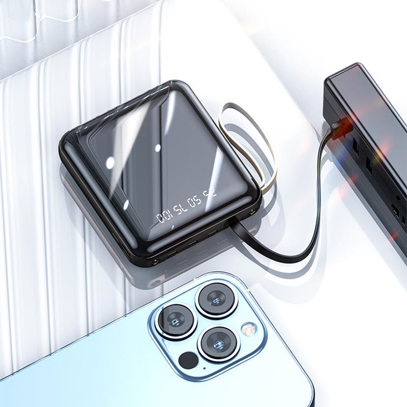 Portable Battery Pack 20000mAh with Built-In Charging Cables for iPhone & Android | Fast Charge Power Bank with LED Display