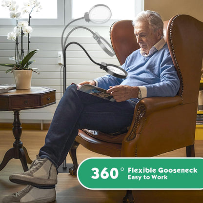 Wearclo | Full-Sided Magnifying Glass with LED Light & Adjustable Gooseneck | Hands-Free Aid for Enhanced Vision