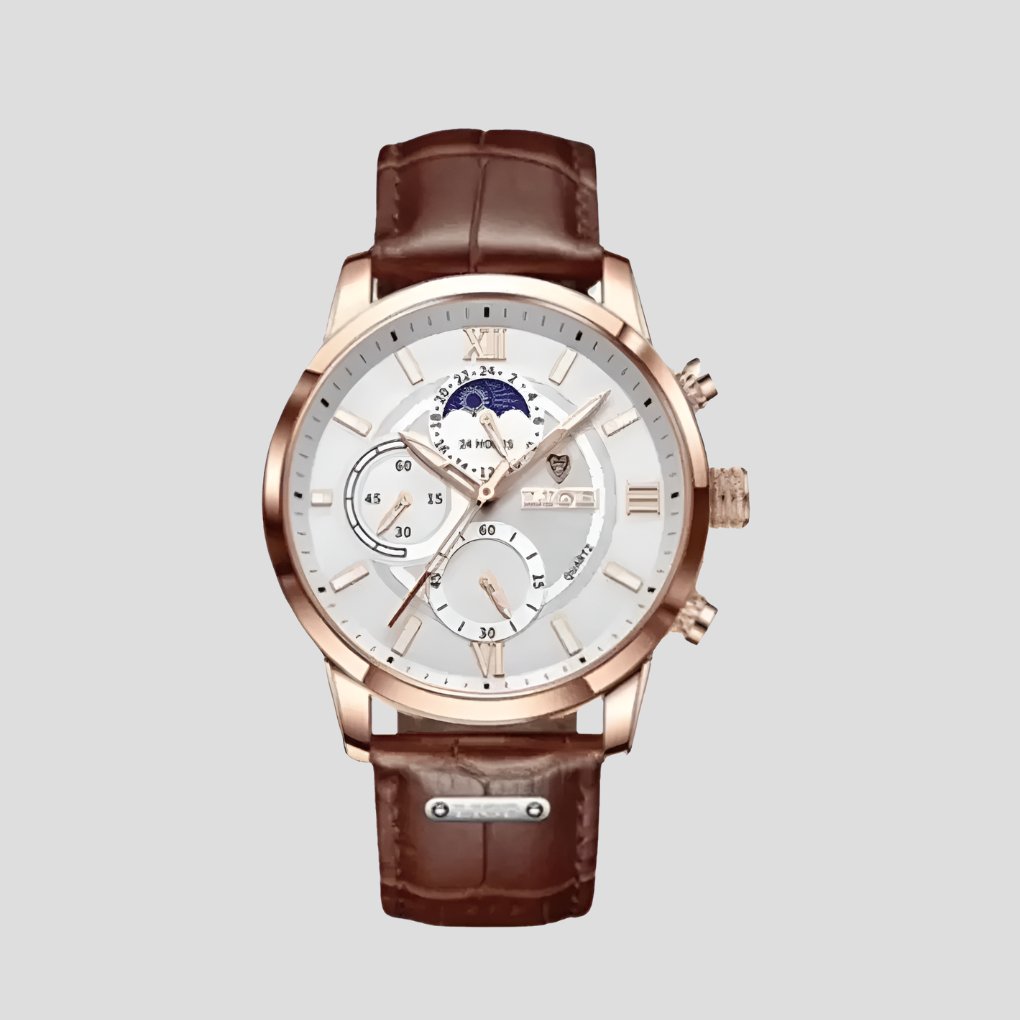 Classic Analog Watch for Men with Moon Phase Indicator | Elegant Design for Timeless Style