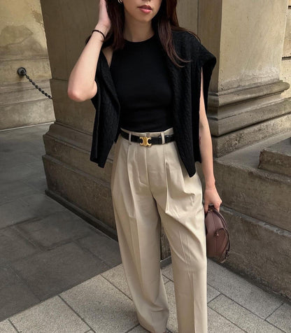 Wearclo | Vintage-Inspired Vegan Leather Belt with Gold CC Logo | Stylish Accessory for Ethical Fashion
