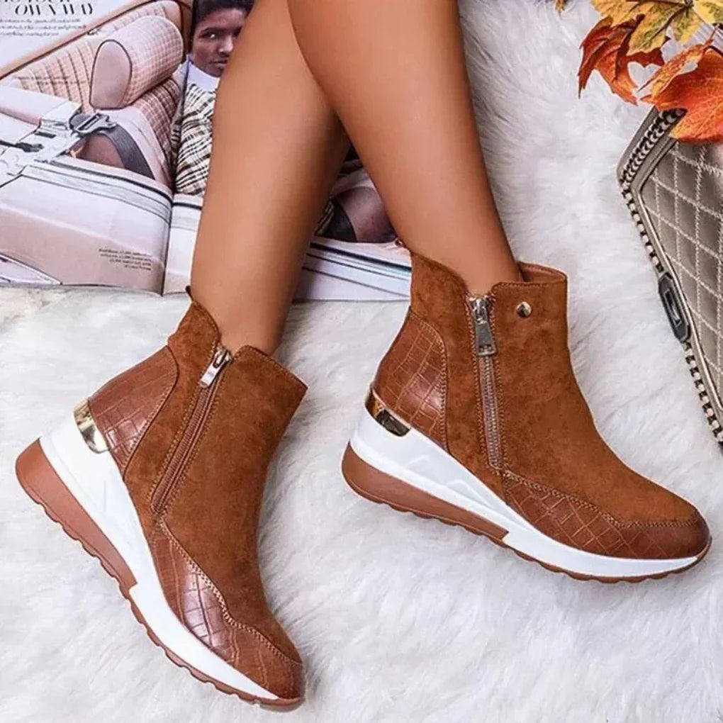 Women's Ankle Boots Waterproof Wedge Heel Side Zipper Non-Slip for Fall Winter Rain Snow Casual