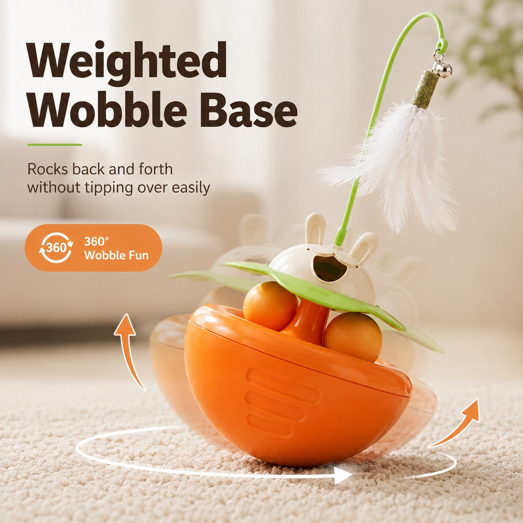 Ortekor Interactive Wobble Cat Toy for Indoor Cats - Treat-Dispensing Feather Teaser That Keeps Cats Busy